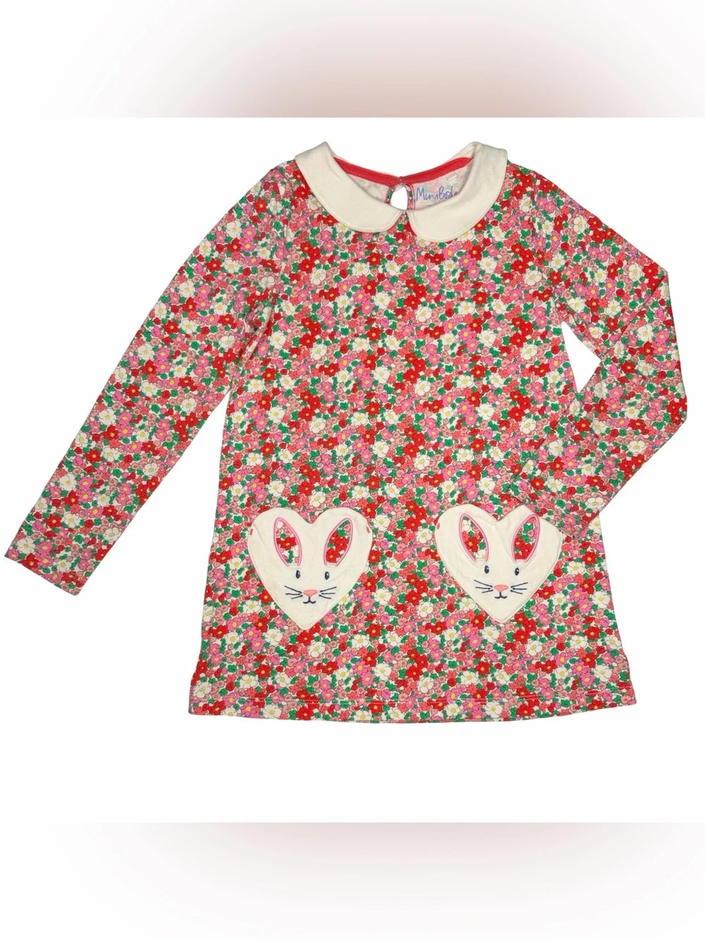 Mini Boden Bunny Appliqué Floral Pocket Tunic